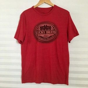 Lucky Brand Mens Tee Shirt Size M Red Printed Logo Short Sleeve Stretch